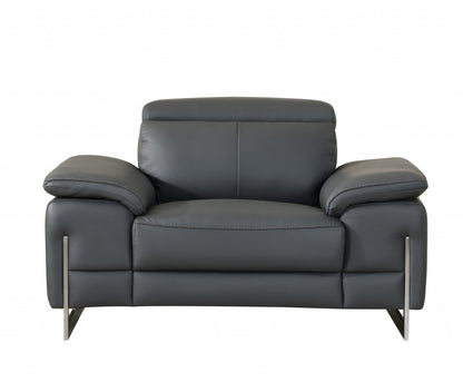 Three Piece Indoor Dark Gray Italian Leather Six Person Seating Set-0