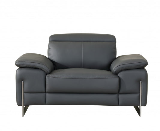 Three Piece Indoor Dark Gray Italian Leather Six Person Seating Set-0
