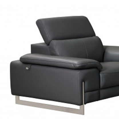 Three Piece Indoor Dark Gray Italian Leather Six Person Seating Set-7