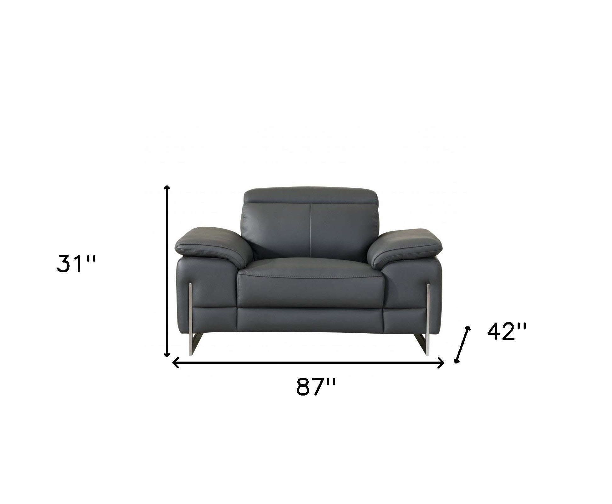 Three Piece Indoor Dark Gray Italian Leather Six Person Seating Set-8