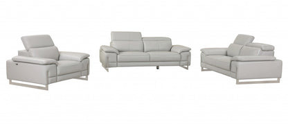 Three Piece Indoor Light Gray Italian Leather Six Person Seating Set-5
