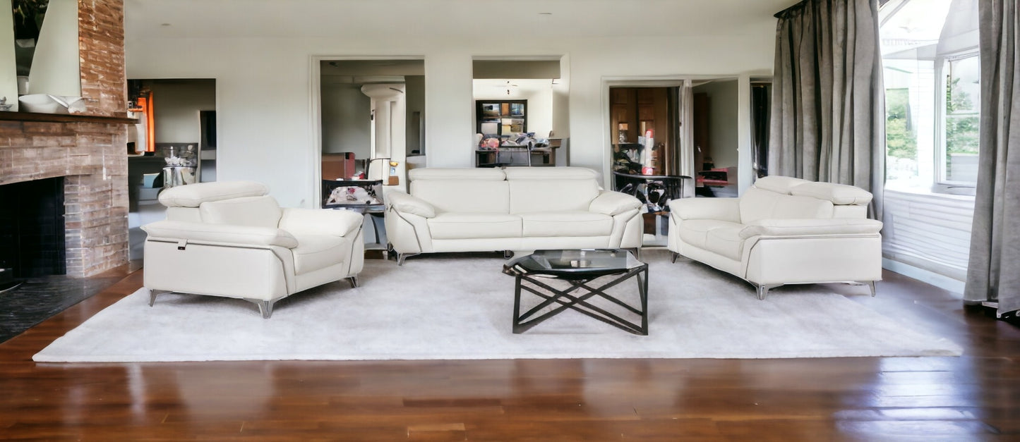 Three Piece Indoor White Italian Leather Six Person Seating Set-1