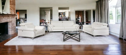 Three Piece Indoor White Italian Leather Six Person Seating Set-1