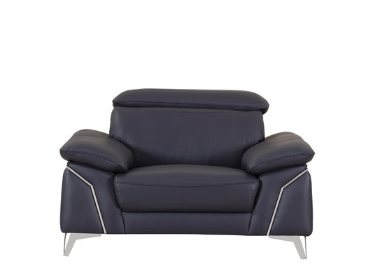 Three Piece Indoor Blue Italian Leather Six Person Seating Set-0