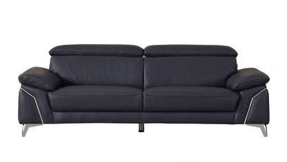 Three Piece Indoor Blue Italian Leather Six Person Seating Set-3