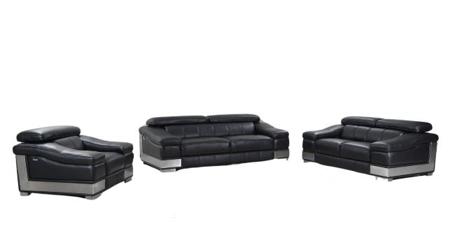 Three Piece Indoor Black Italian Leather Six Person Seating Set-7