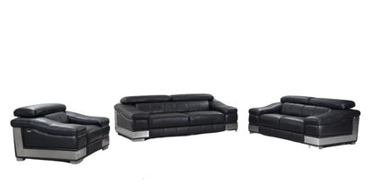 Three Piece Indoor Black Italian Leather Six Person Seating Set-7