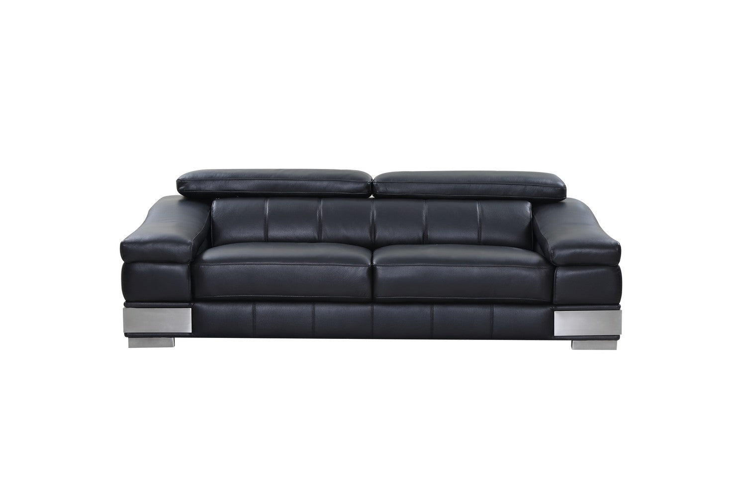 Three Piece Indoor Black Italian Leather Six Person Seating Set-0