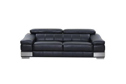 Three Piece Indoor Black Italian Leather Six Person Seating Set-0