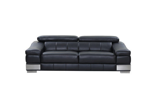 Three Piece Indoor Black Italian Leather Six Person Seating Set-0