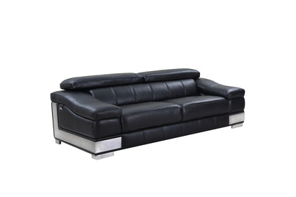 Three Piece Indoor Black Italian Leather Six Person Seating Set-2