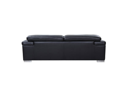 Three Piece Indoor Black Italian Leather Six Person Seating Set-3