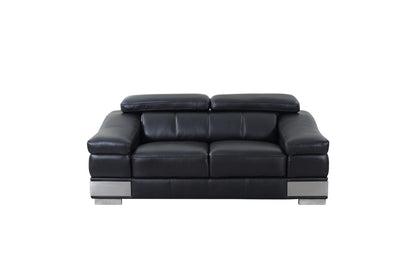 Three Piece Indoor Black Italian Leather Six Person Seating Set-5