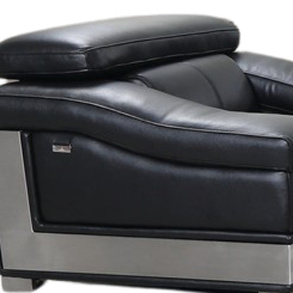Three Piece Indoor Black Italian Leather Six Person Seating Set-8