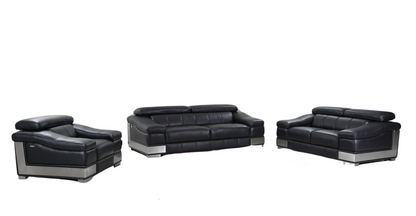 Three Piece Indoor Black Italian Leather Six Person Seating Set-6