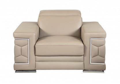 Three Piece Indoor Beige Italian Leather Six Person Seating Set-0