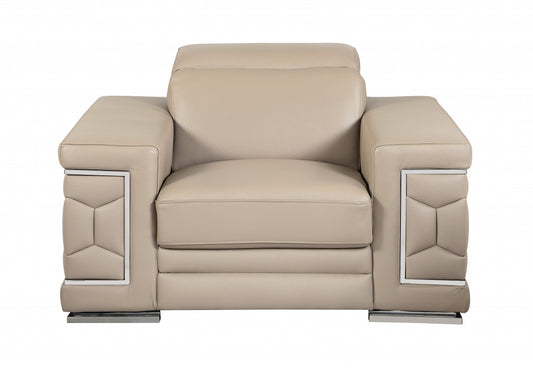 Three Piece Indoor Beige Italian Leather Six Person Seating Set-0