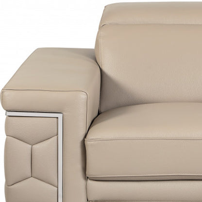 Three Piece Indoor Beige Italian Leather Six Person Seating Set-6