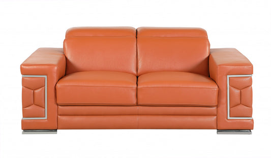 Two Piece Indoor Camel Italian Leather Five Person Seating Set-0