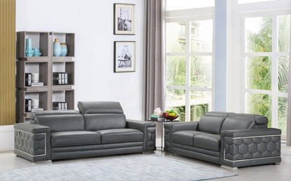 Two Piece Indoor Dark Gray Italian Leather Five Person Seating Set-8