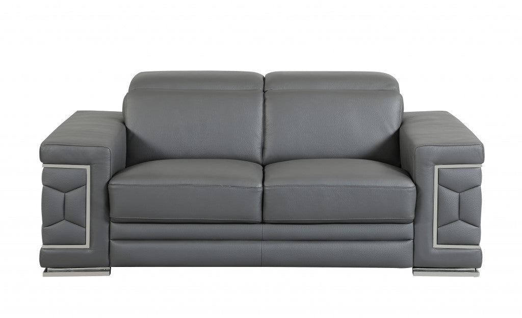 Two Piece Indoor Dark Gray Italian Leather Five Person Seating Set-0