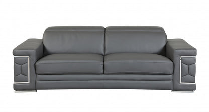 Two Piece Indoor Dark Gray Italian Leather Five Person Seating Set-2