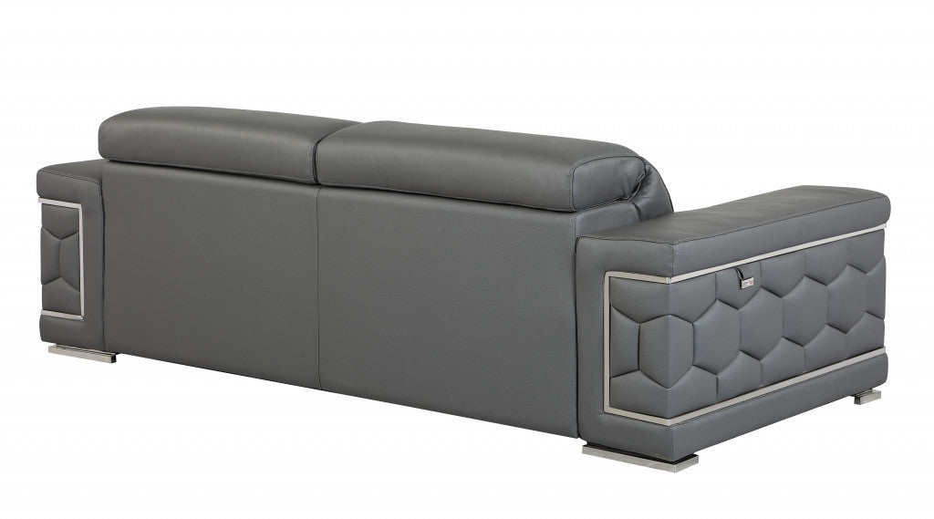 Two Piece Indoor Dark Gray Italian Leather Five Person Seating Set-3