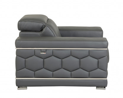 Two Piece Indoor Dark Gray Italian Leather Five Person Seating Set-4