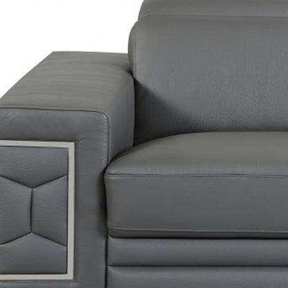 Two Piece Indoor Dark Gray Italian Leather Five Person Seating Set-6