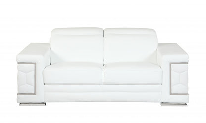 Two Piece Indoor White Italian Leather Five Person Seating Set-0
