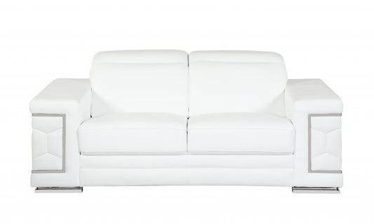 Two Piece Indoor White Italian Leather Five Person Seating Set-0