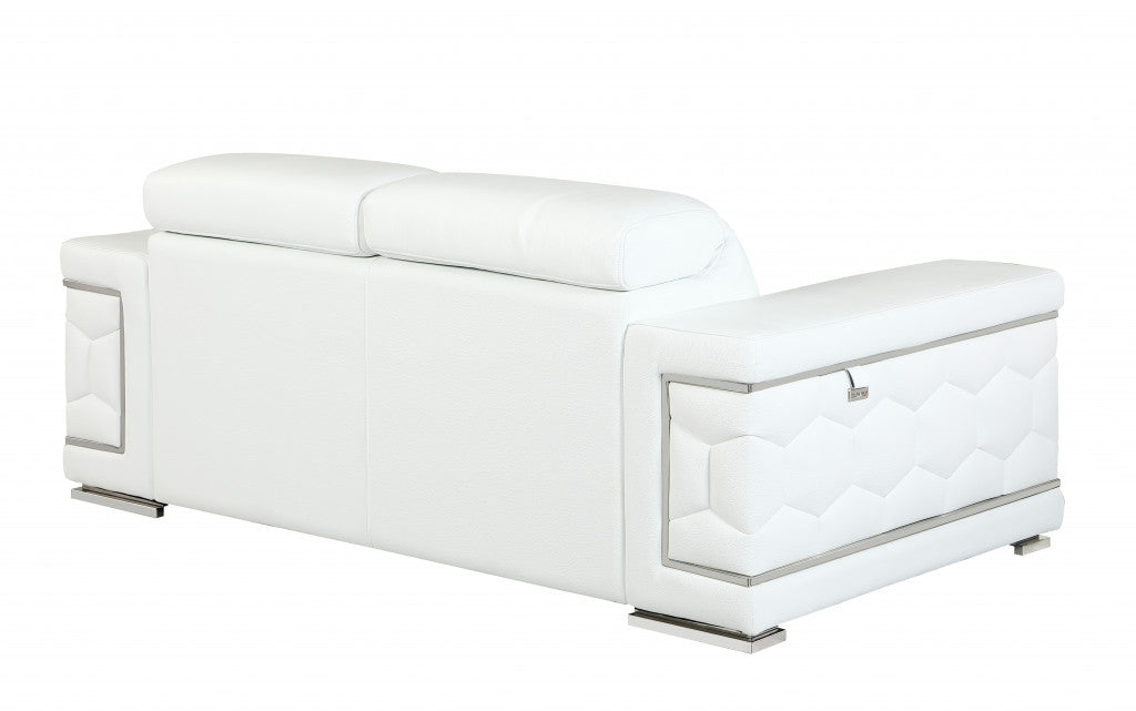 Two Piece Indoor White Italian Leather Five Person Seating Set-3