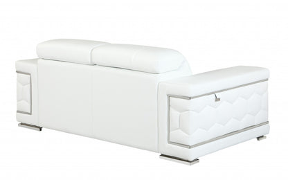 Two Piece Indoor White Italian Leather Five Person Seating Set-3