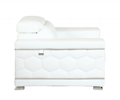 Two Piece Indoor White Italian Leather Five Person Seating Set-4