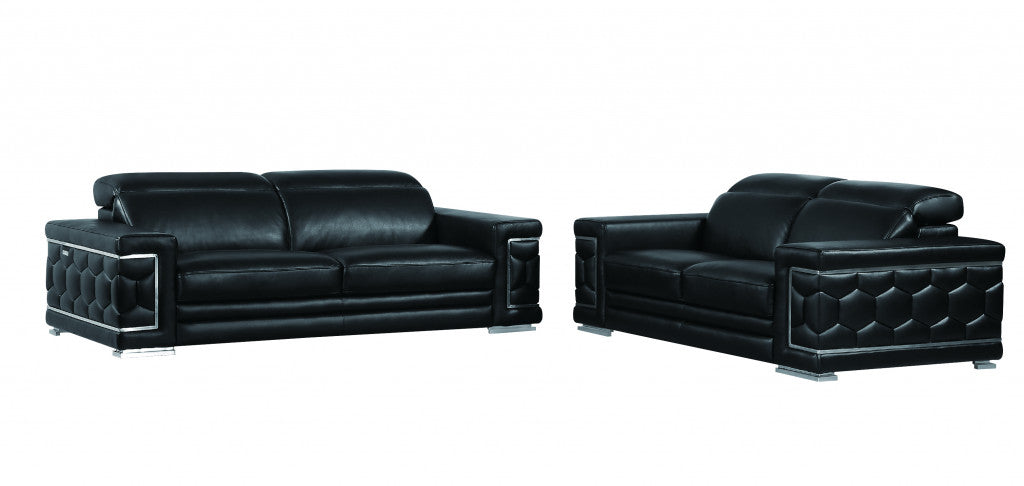 Two Piece Indoor Black Italian Leather Five Person Seating Set-4