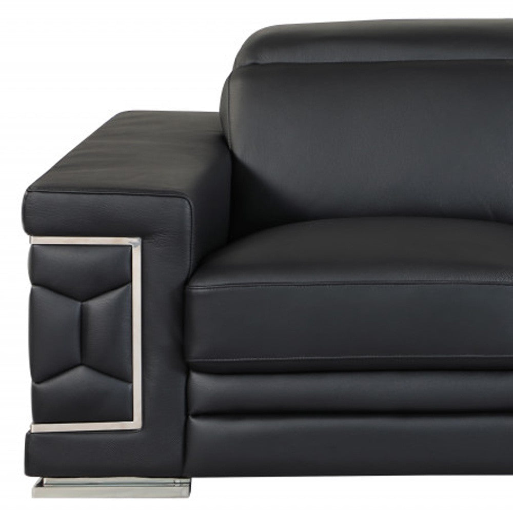Two Piece Indoor Black Italian Leather Five Person Seating Set-7