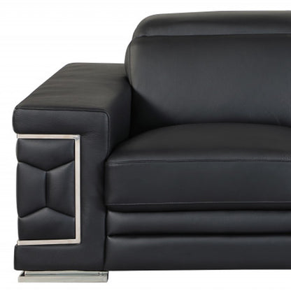 Two Piece Indoor Black Italian Leather Five Person Seating Set-7