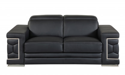 Two Piece Indoor Black Italian Leather Five Person Seating Set-0