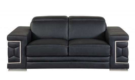 Two Piece Indoor Black Italian Leather Five Person Seating Set-0
