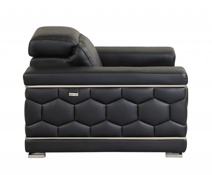 Two Piece Indoor Black Italian Leather Five Person Seating Set-3