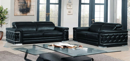 Two Piece Indoor Black Italian Leather Five Person Seating Set-1