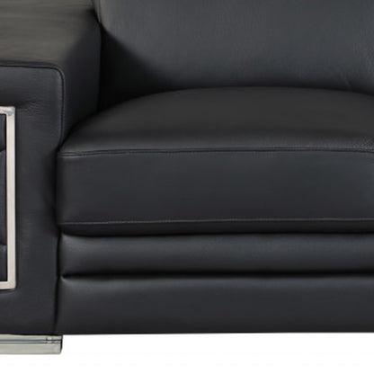 Two Piece Indoor Black Italian Leather Five Person Seating Set-6