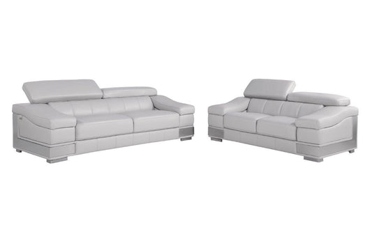 Two Piece Indoor Light Gray Italian Leather Five Person Seating Set-0