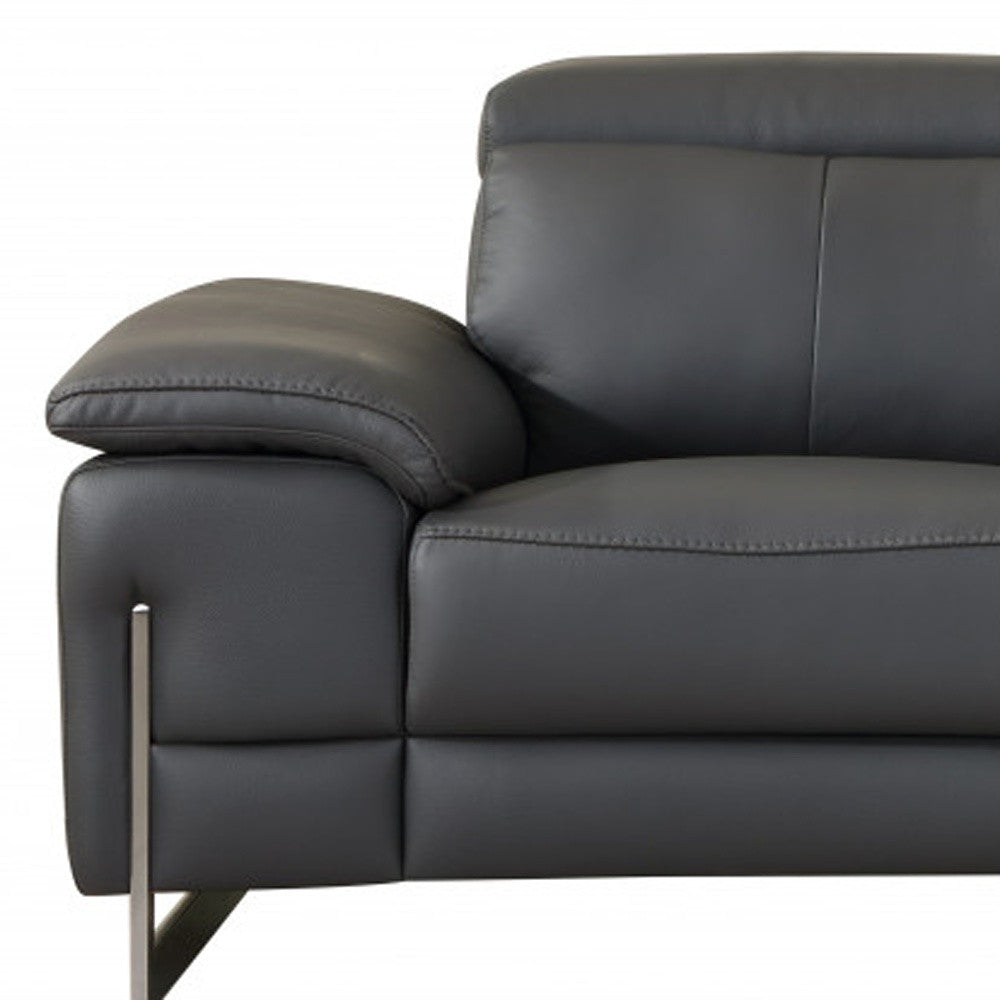 Two Piece Indoor Dark Gray Italian Leather Five Person Seating Set-6