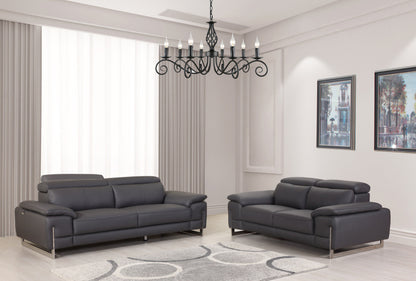 Two Piece Indoor Dark Gray Italian Leather Five Person Seating Set-8