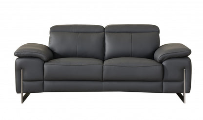 Two Piece Indoor Dark Gray Italian Leather Five Person Seating Set-0