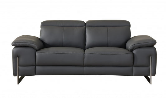 Two Piece Indoor Dark Gray Italian Leather Five Person Seating Set-0