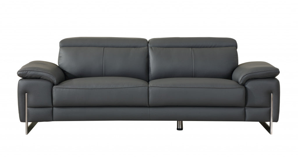 Two Piece Indoor Dark Gray Italian Leather Five Person Seating Set-2