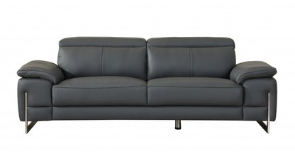 Two Piece Indoor Dark Gray Italian Leather Five Person Seating Set-2