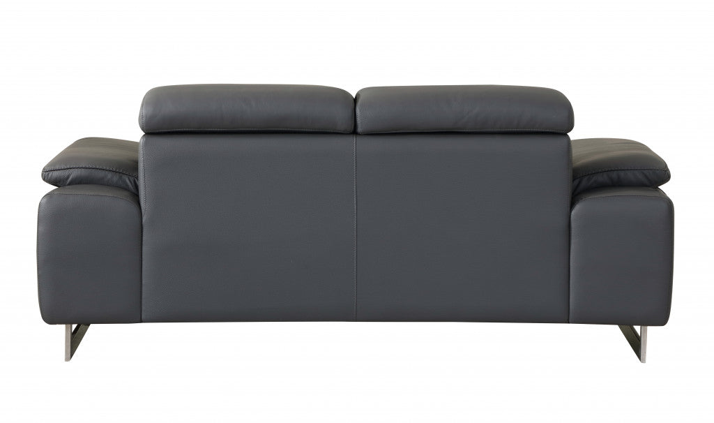 Two Piece Indoor Dark Gray Italian Leather Five Person Seating Set-3